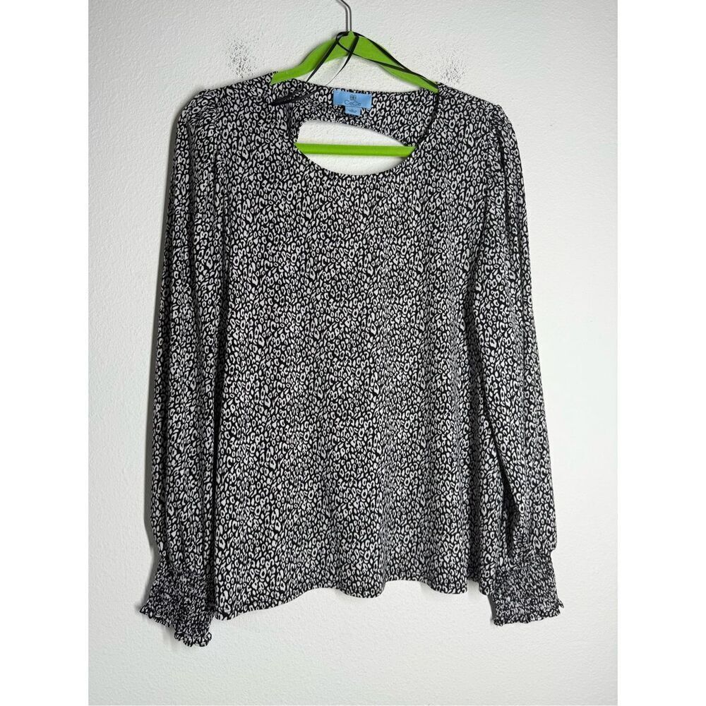 CeCe Women’s Bohemian Black/White Long Sleeve Blouse Top Size L